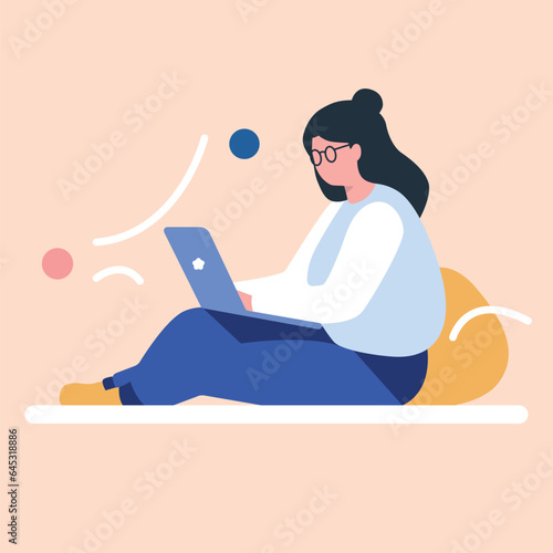 woman working on laptop, Illustrations for web banner, social media, business presentation, marketing