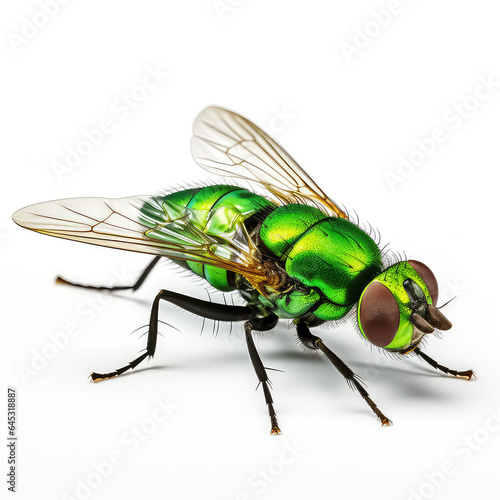 green fly insect on white background.