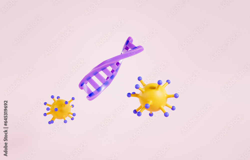 3d rendering of Pathogens and their genetic material structure on pink pastel background