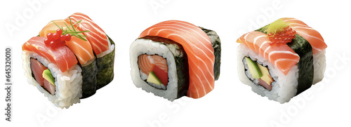 sushi salmon nigiri maki on transparent png background isolated,generative ai