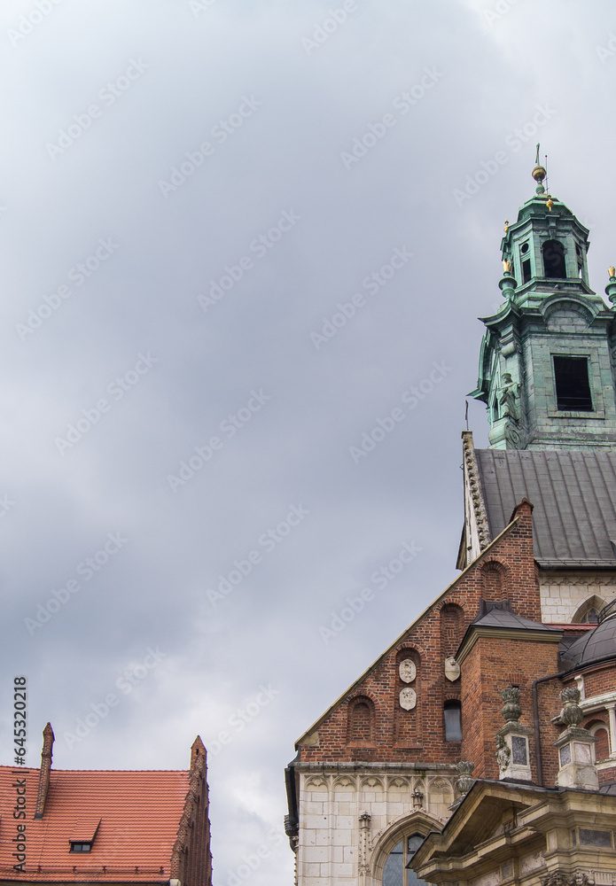 Ancient Polish castle in Cracow called Wawel. Exterior elements of the palace, king's place.