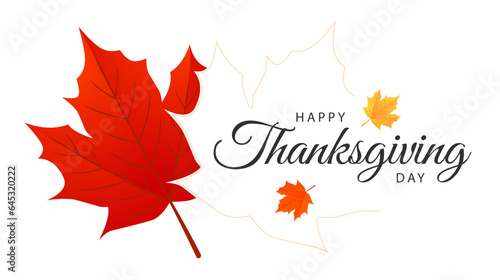 Happy Thanksgiving. Thanksgiving text typography template with maple leaves. Vector illustration