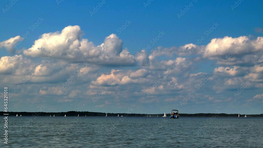 Time Lapse Lake Clouds Yachts Motorboat And People