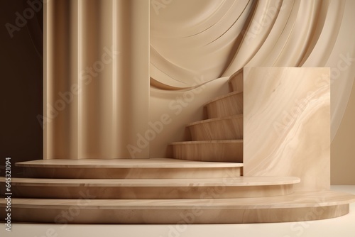 A staircase with a mysterious curtain in the background