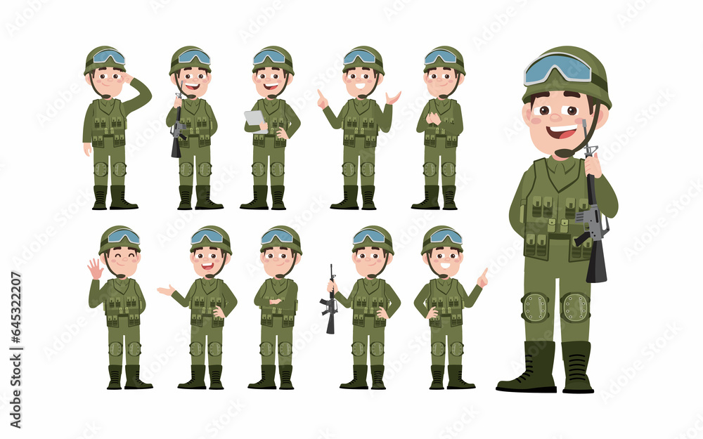 Set of soldier with different poses Set of soldier with different poses