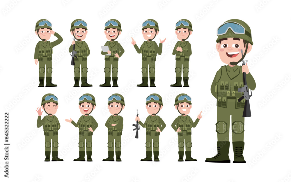 Set of soldier with different poses Set of soldier with different poses