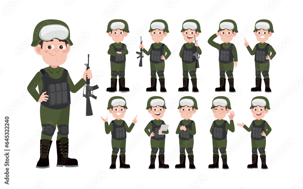 Set of soldier with different poses