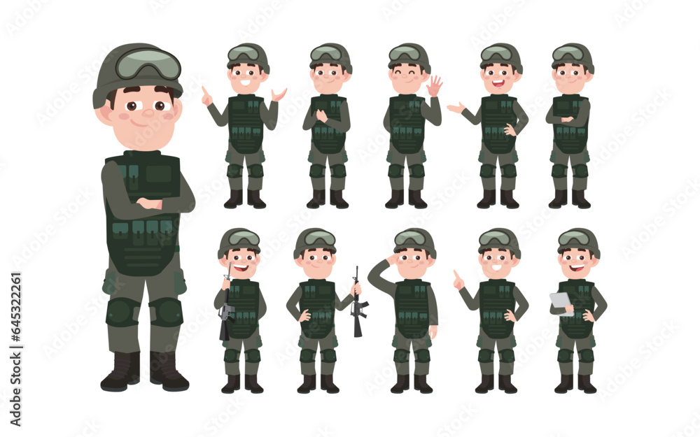 Set of soldier with different poses Set of soldier with different poses