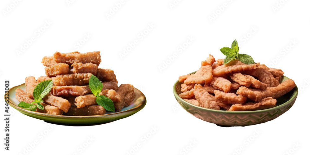 Pork snack with Northern Thai dip on a transparent background Pork snack with Northern Thai dip on a transparent background
