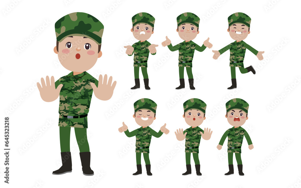 Set of soldier with different poses Set of soldier with different poses