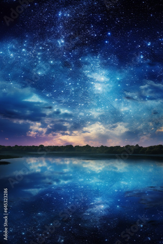 Night starry sky and reflection in the lake © Tetiana Kasatkina