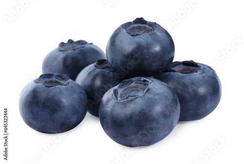 Many fresh ripe blueberries isolated on white