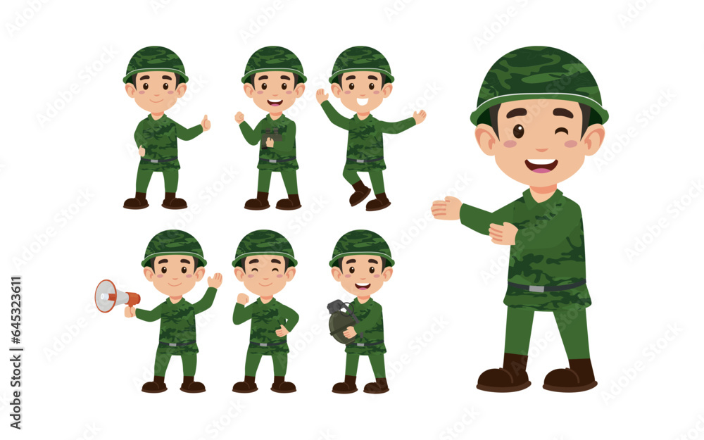 Set of soldier with different poses Set of soldier with different poses