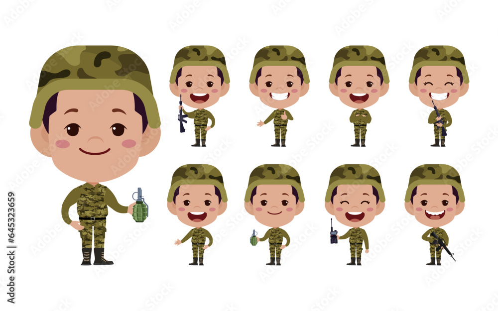 Set of soldier with different poses Set of soldier with different poses