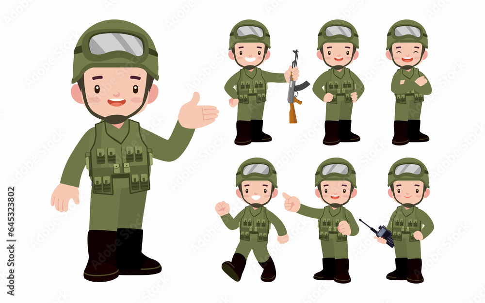 Set of soldier with different poses Set of soldier with different poses