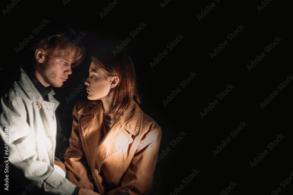 couple in love in the dark love, concept of secret relationship, comfort and intimacy. couple in love in the dark love, concept of secret relationship, comfort and intimacy.