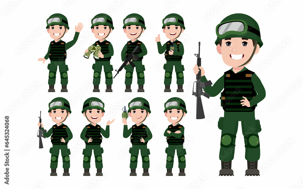Set of soldier with different poses