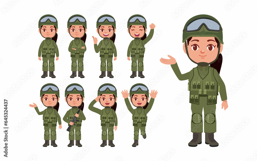 Fototapeta premium Set of soldier with different poses