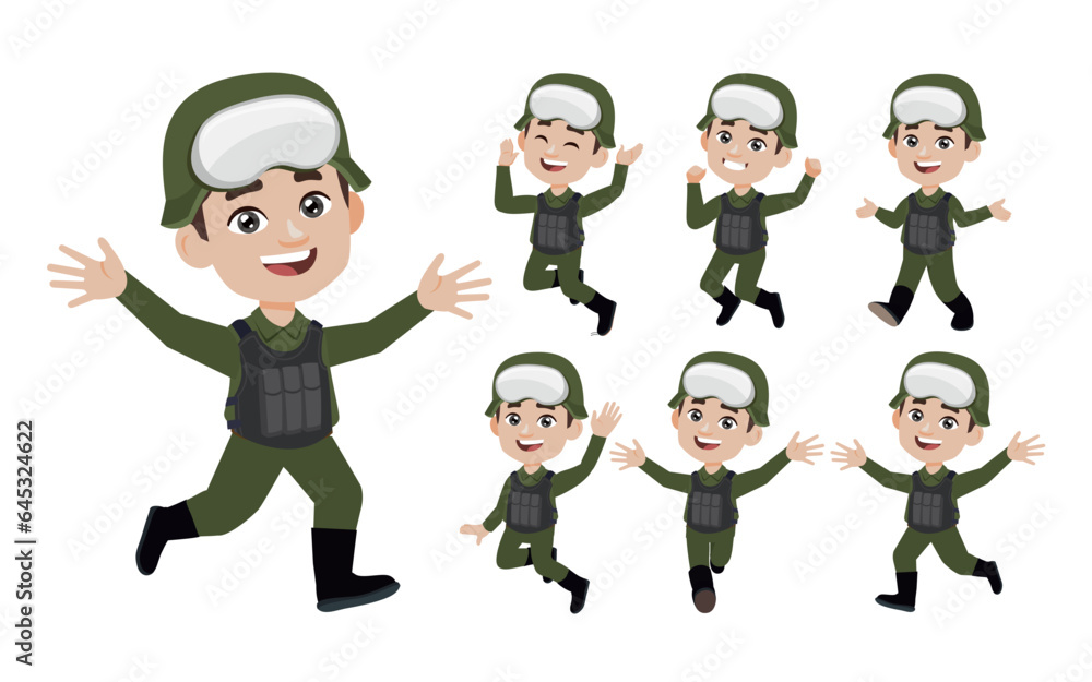 Set of soldier with different poses Set of soldier with different poses