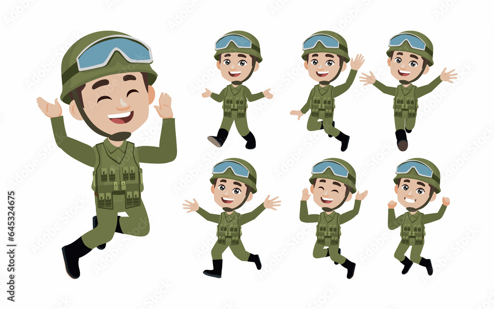 Set of soldier with different poses Set of soldier with different poses