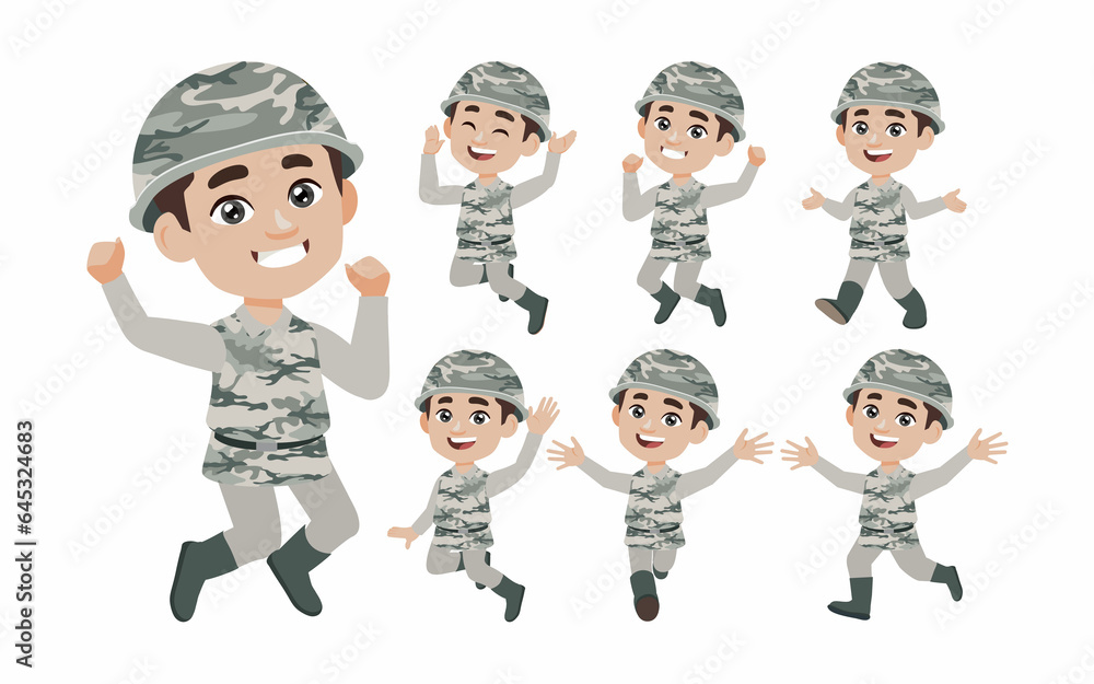 Set of soldier with different poses