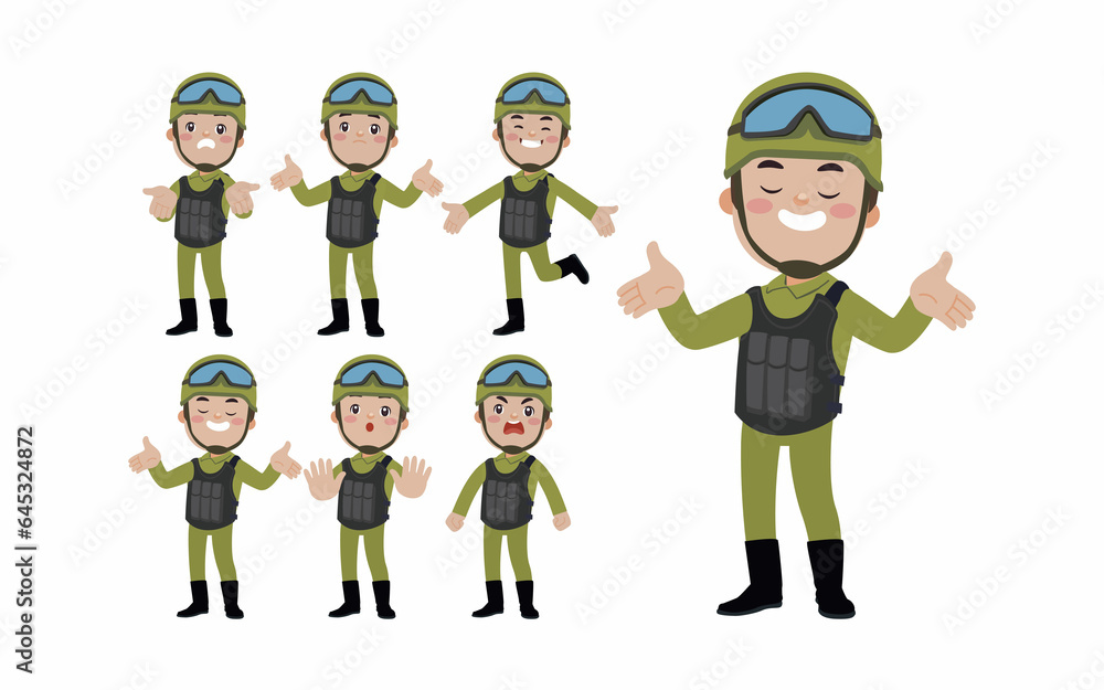 Set of soldier with different poses Set of soldier with different poses