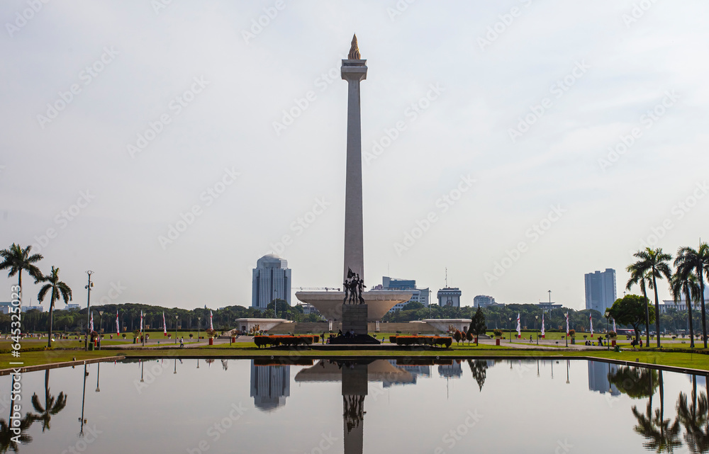 Beautiful view of National Monument (Monas),  the most famous monument in Jakarta, a landmark and also an icon of Jakarta, the capital city of Indonesia