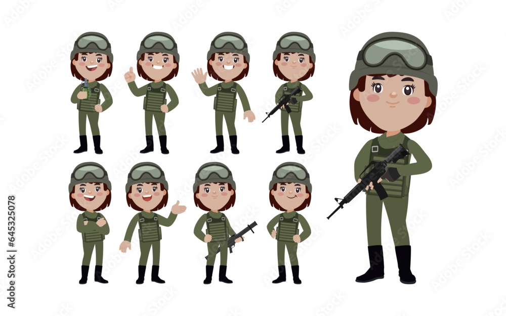 Set of soldier with different poses
