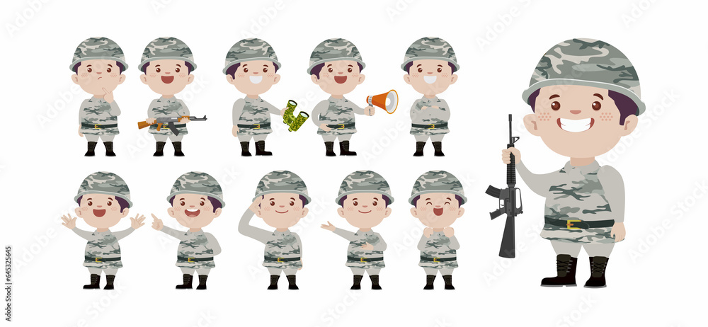 Set of soldier with different poses Set of soldier with different poses