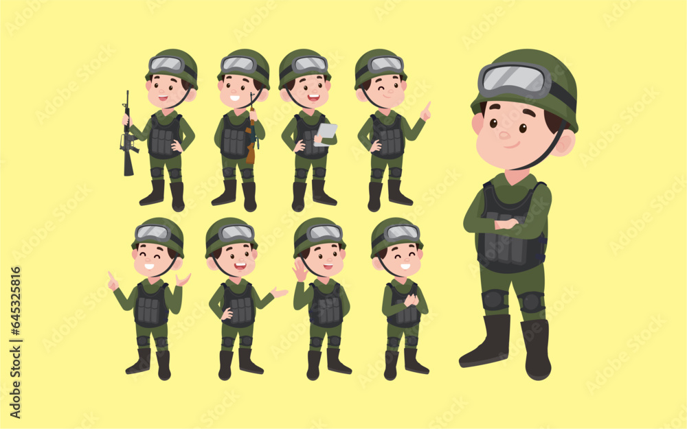 Set of soldier with different poses Set of soldier with different poses