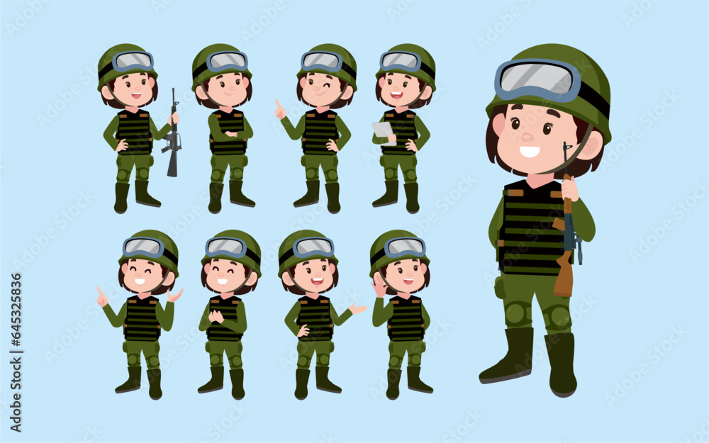 Set of soldier with different poses Set of soldier with different poses