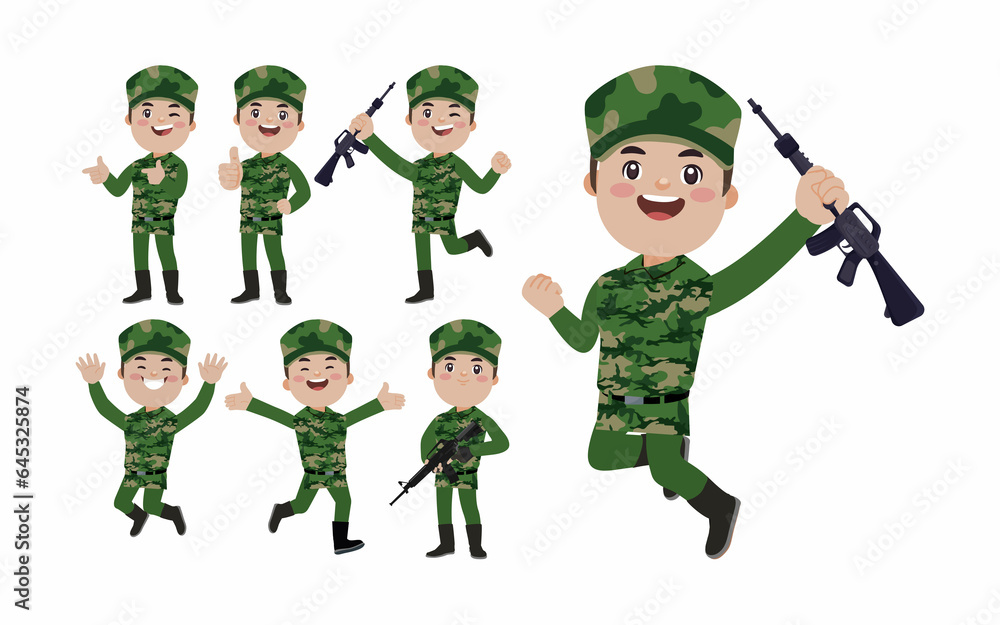 Fototapeta premium Set of soldier with different poses