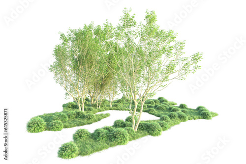 Realistic forest isolated on transparent background. 3d rendering - illustration