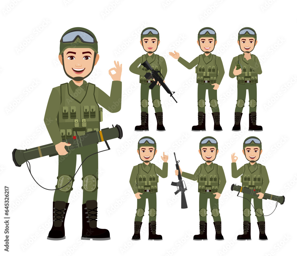 Fototapeta premium Set of soldier with different poses