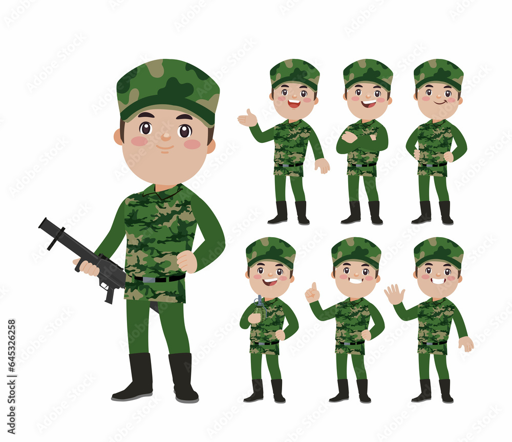 Set of soldier with different poses Set of soldier with different poses