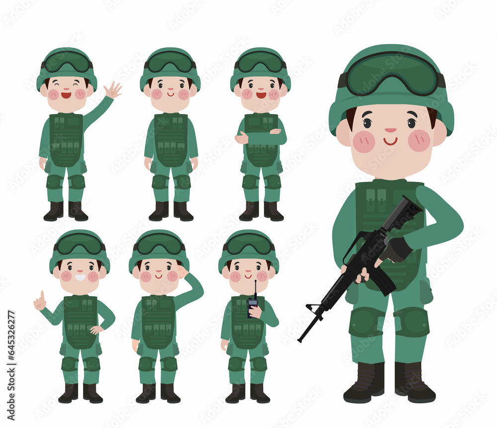 Fototapeta premium Set of soldier with different poses