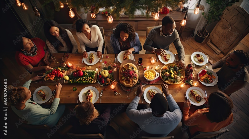 Family gathered around the dining table for Christmas dinner, capturing the spirit of togetherness