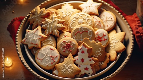 Freshly baked Christmas cookies laid out on a platter, showcasing holiday treats