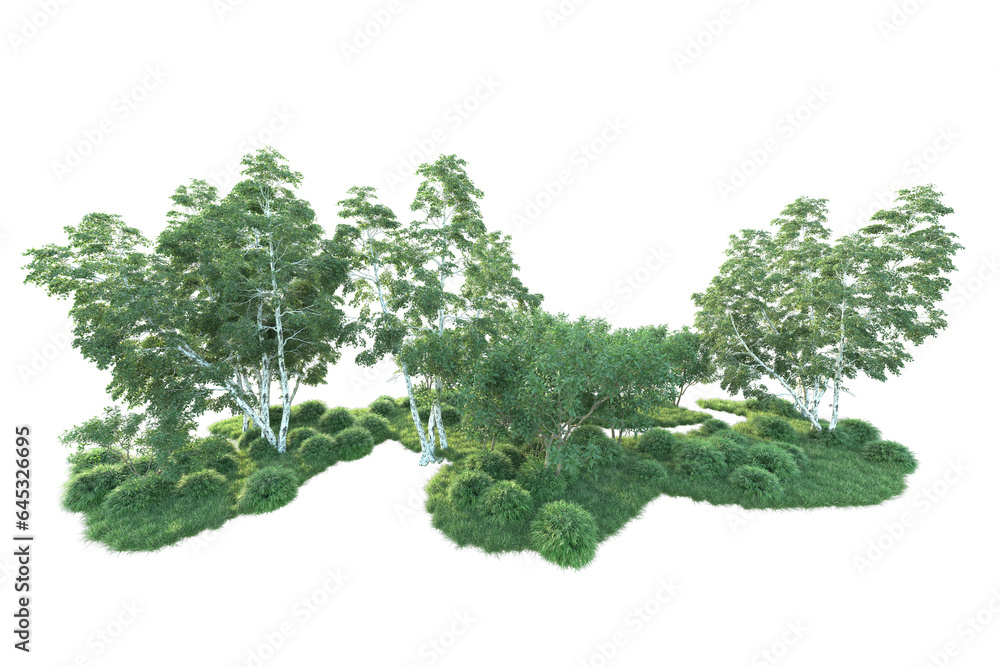 Realistic forest isolated on transparent background. 3d rendering - illustration Realistic forest isolated on transparent background. 3d rendering - illustration