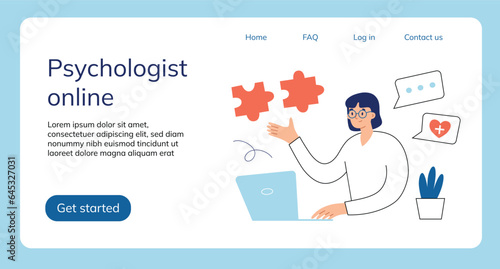 Online help ui layout page, psychotherapy web banner, mental health awareness, psychologist consultation, support and counselling, vector interface, good for website, app