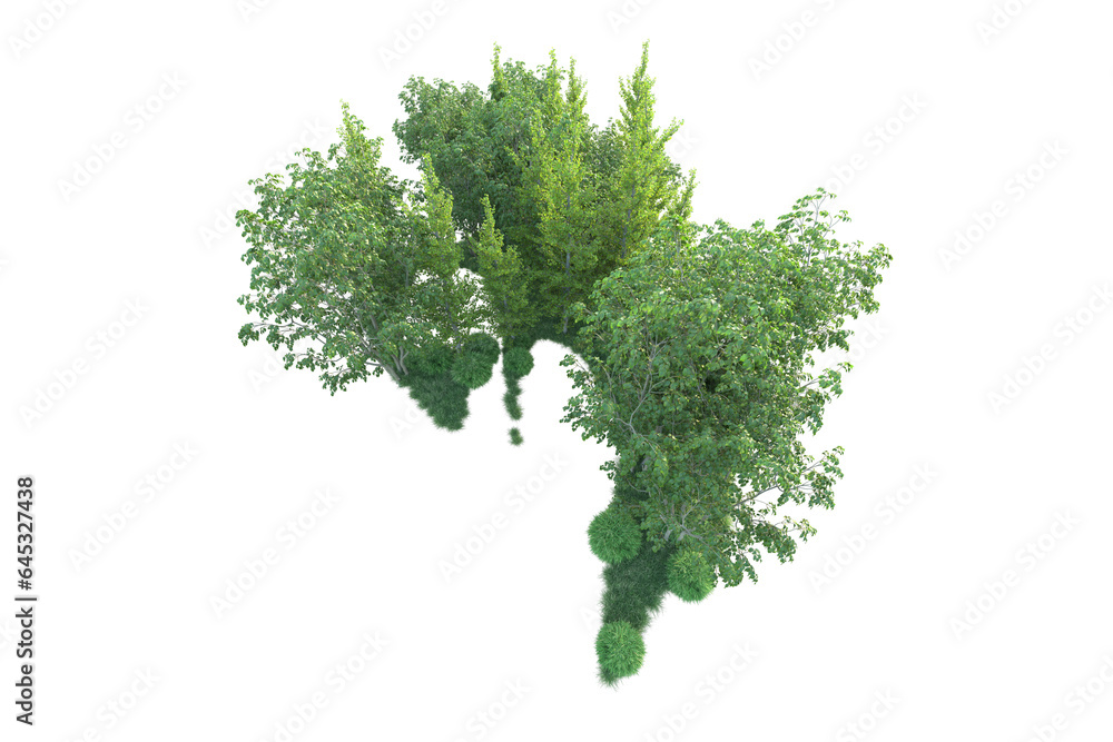 Realistic forest isolated on transparent background. 3d rendering - illustration Realistic forest isolated on transparent background. 3d rendering - illustration