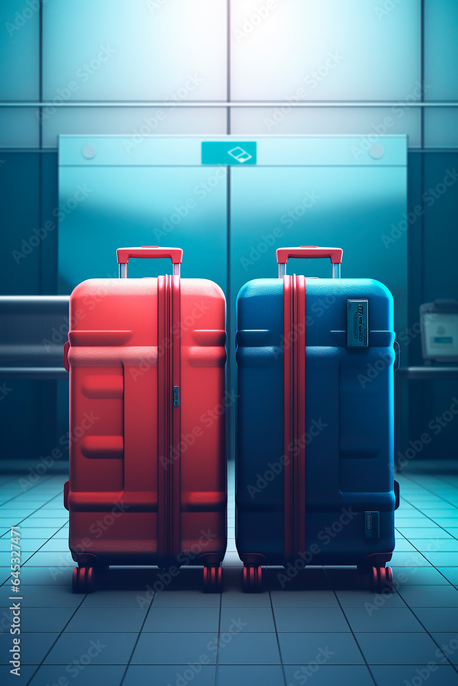 generative ai illustration of two suitcases standing alone at the airport, concept of travelling generative ai illustration of two suitcases standing alone at the airport, concept of travelling