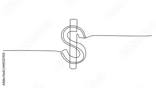 continuos lineart drawing shape money dollar for business growth currency stock and investment economy. vector ilustration