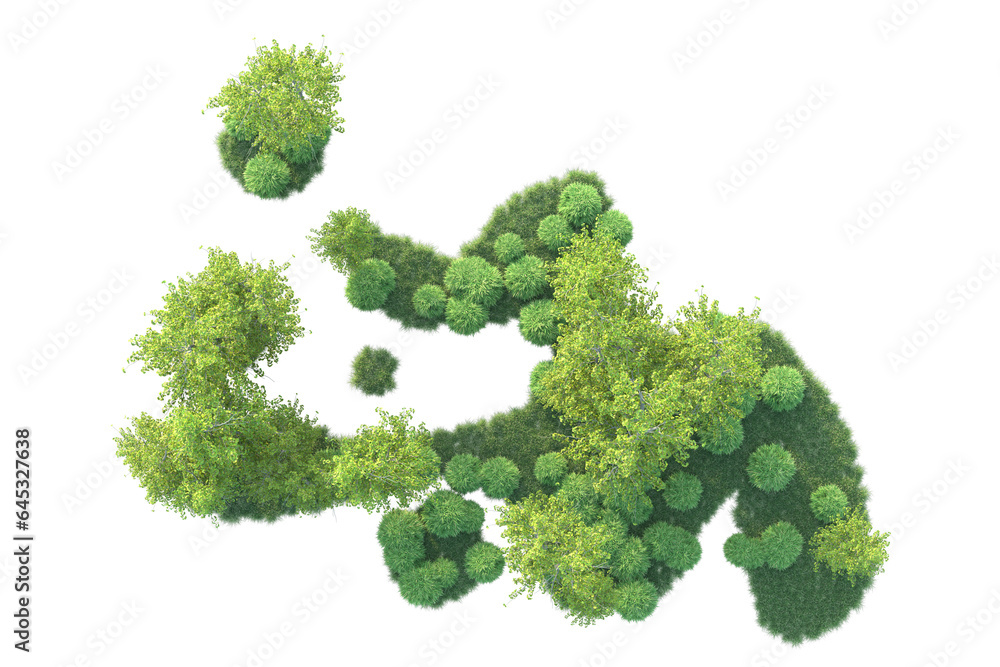 Realistic forest isolated on transparent background. 3d rendering - illustration Realistic forest isolated on transparent background. 3d rendering - illustration