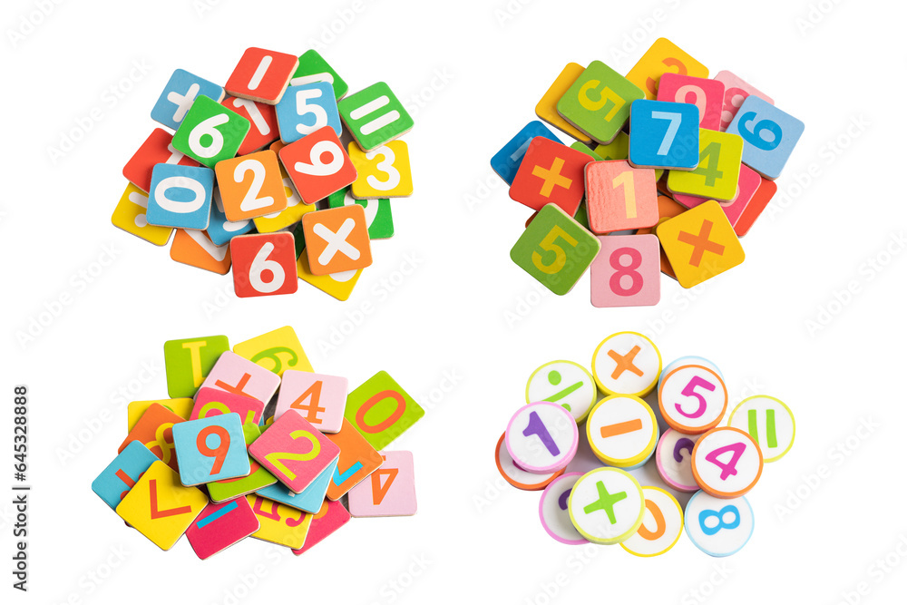 Math number colorful on white background with clipping path, education study mathematics learning teach concept.
