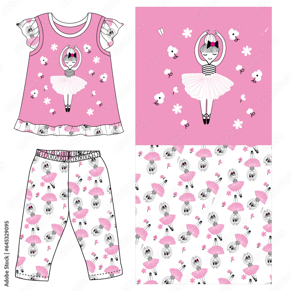 frocks with leggings cute girls print vector art. frocks with leggings cute girls print vector art.