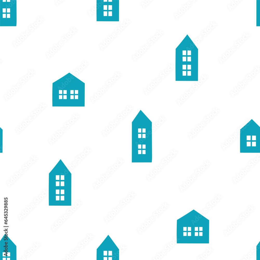Seamless pattern with blue tiny house Seamless pattern with blue tiny house