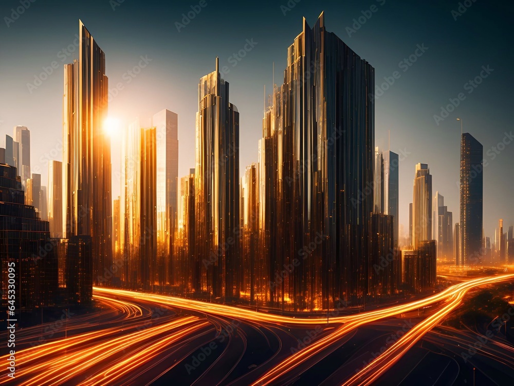 gold city, gold building, future city Cinematic Daylight generative ai illustration art