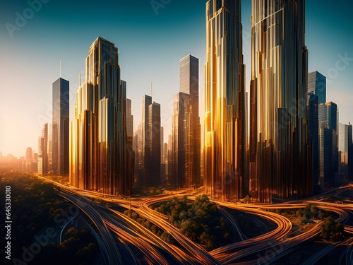 gold city  gold building  future city Cinematic Daylight generative ai illustration art