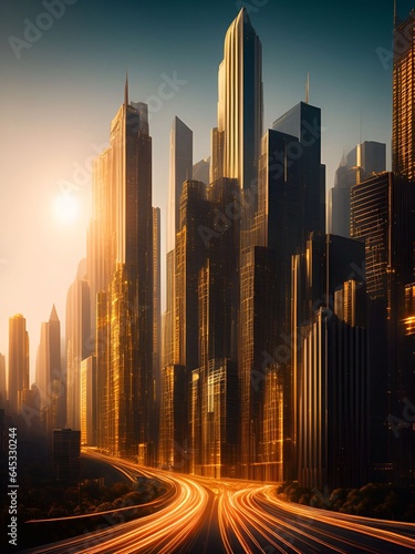 gold city  gold building  future city Cinematic Daylight generative ai illustration art